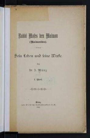 In: Rabbi Moses ben Maimon (Maimonides) ; Band 1