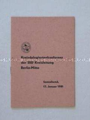 Programm der Kreisdelegiertenkonferenz der SED 1981