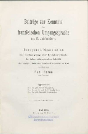 Beiträge zur Kenntnis der französischen Umgangssprache des 17. Jahrhunderts