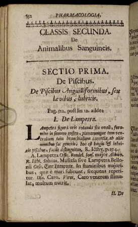 Classis Secunda. De Animalibus Sanguineis.