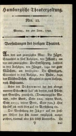 Nro. 22. Montag, den 4ten Juny, 1792