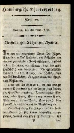 Nro. 22. Montag, den 4ten Juny, 1792