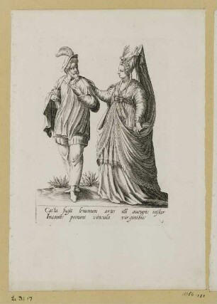 Mann mit Federhut und Frau, Blatt 6 der Folge "Mascarades"