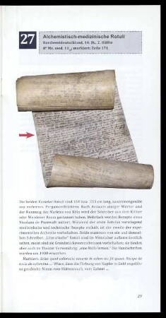 Alchemistisch-medizinische Rotuli, Nordwestdeutschland, 14. Jh., 2. Hälfte, 8° Ms. med. 11[2