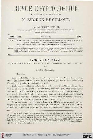 8: La morale égyptienne : leçon d'ouverture des cours de philologie égyptienne de l'année 1889-1890