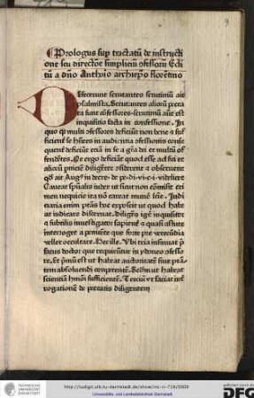 Prologus super tractatum de instructione seu directione simplicium confessorum, editum a domino Anthonino archiepiscopo Florentino.