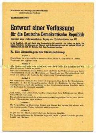 Broschüre mit dem Beschluss der außerordentlichen Tagung des Parteivorstandes der SED zum Entwurf einer Verfassung