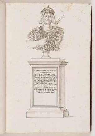 Bildnisbüste des byzantinischen Mitkaisers Tiberios, Sohn Konstantins IV., in: Series continuata omnium Imperatorum [...], Bd. 3, Bl. 18