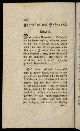 226-237, Kritobul. Nach deinem Unterrichte, Sorates, bin ich immer begierig, ...