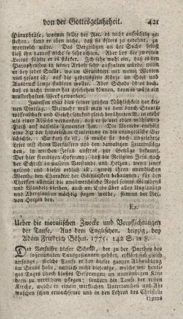 Ueber die moralischen Zwecke und Verpflichtungen der Taufe.