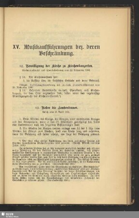 XV. Musikaufführungen bez. deren Beschränkung