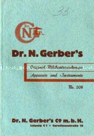 Dr. N. Gerber`s Original-Milchuntersuchungs-Apparate und Instrumente / Hauptkatalog No. 206