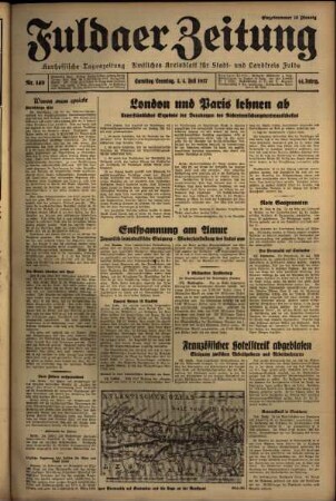 Erste Ausgabe vom Samstag, den 03. Juli 1937.