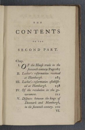 The contents to the second part.