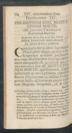 Programma XIV. Philosophiam Esse Meditationem Mortis