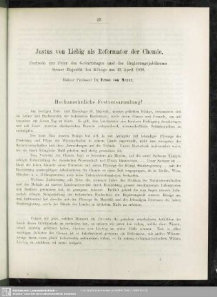 Justus von Liebig als Reformator der Chemie : Festrede zur Feier des Geburtstages und des Regierungsjubiläums Seiner Majestät des Königs am 23. April 1898