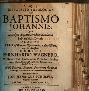 Disp. theol. de baptismo Johannis