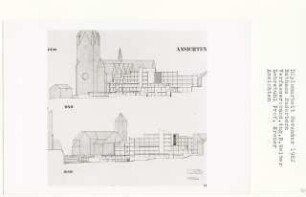 Rathaus Paderborn (Diplomarbeit bei Willy Kreuer): Ansichten von Nordwesten und Südwesten 1:200
