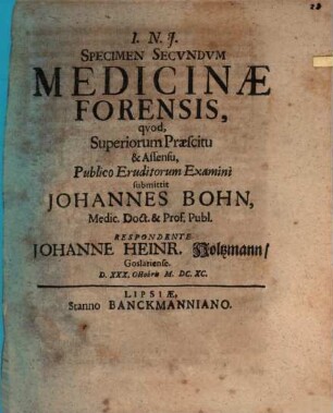 Specimen Secundum Medicinae Forensis