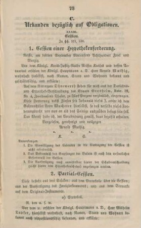 C. Urkunden bezüglich auf Obligationen.