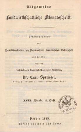 [Titelblatt] XVII. Band. 1. Heft.