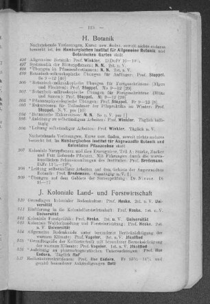 J. Koloniale Land- und Forstwirtschaft