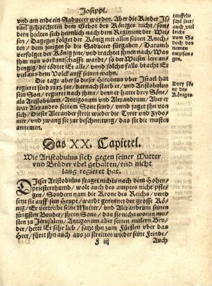 Das XX. Capittel. Wie Aristobulus sich gegen seiner Mutter vnd Brüder vbel gehalten, vnd nicht lang regieret hat.