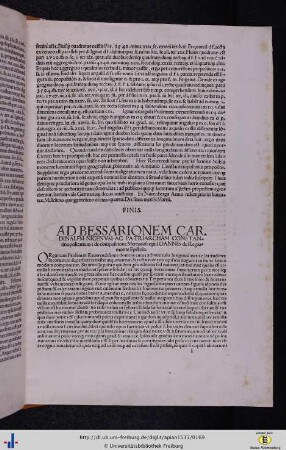 Ad Bessarionem Cardinalem Nicenum ac Patriarcham Constantinopolitanum...
