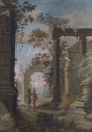 Ruine, Säulen, zwei Besucher
