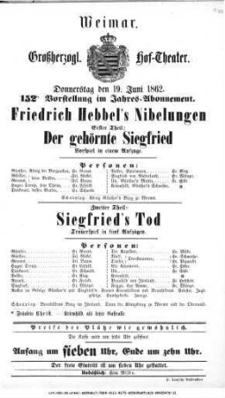 Nibelungen Zweiter Theil: Siegfried's Tod