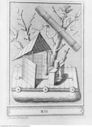 Memorie concernenti la città di Urbino dedicate alla Sagra Real Maestà di Giacomo III Re della Gran Bretagna, Belagerungsmaschine; (Blatt 12)