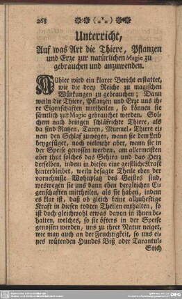 Unterricht, Auf was Art die Thiere, Pflanzen und Erze zur natürlichen Magie zu gebrauchen und anzuwenden