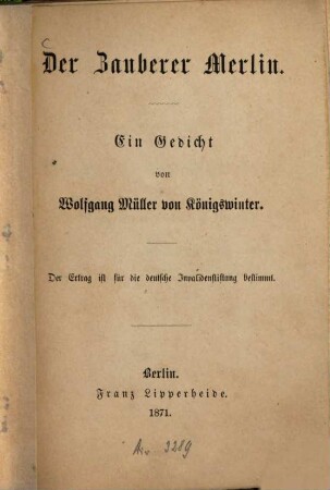 Der Zauberer Merlin : ein Gedicht