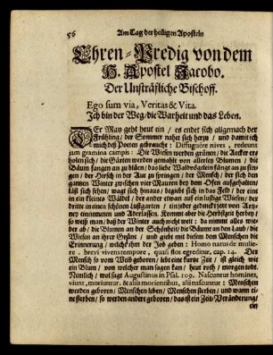 Ehren-Predig von dem H. Apostel Jacobo. Der Unsträfliche Bischoff.