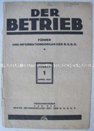 Mitteilungsblatt der Nationalsozialistischen Betriebszellen (N.S.B.O.)