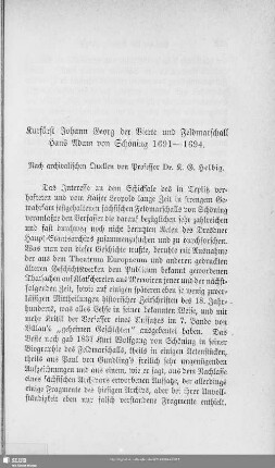 Kurfürst Johann Georg der Vierte und Feldmarschall Hans Adam von Schöning 1691 - 1694
