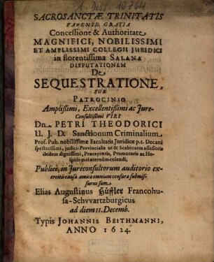 Disputationem De Sequestratione