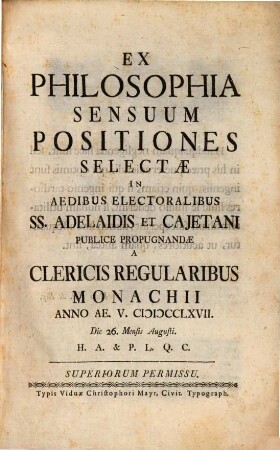 Ex Philosophia Sensuum Positiones Selectae