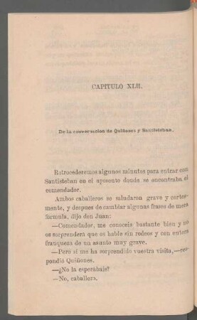 Capítulo XLII. - De la conversación de Quiñones y Santisteban.