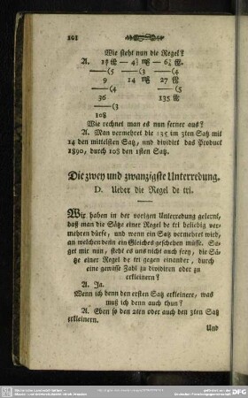 Die zwey und zwanzigste Unterredung. D. Ueber die Regel de tri