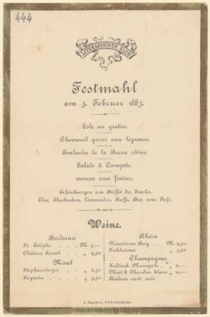 Menükarte : Festmahl Literarischer Klub