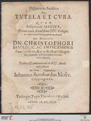 Disputatio Iuridica De Tutela Et Cura