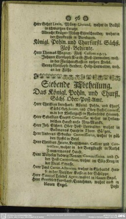 Siebende Abtheilung. Das Königl. Pohln. und Churfl. Sächs. Ober-Post-Amt