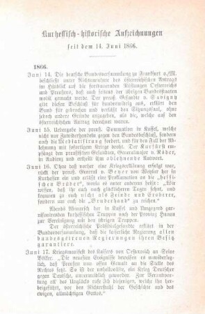 Kurhessisch-historische Aufzeichnungen seit dem 14. Juni 1866.
