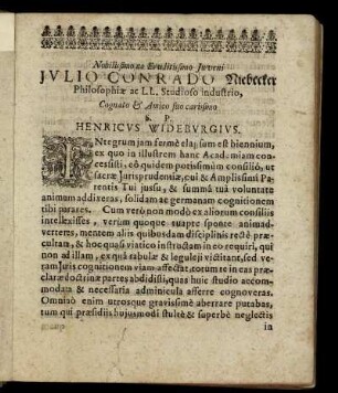 Nobilissimo ac Eruditissimo Juveni Julio Conrado Niebecker [...]