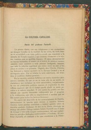 La cultura catalana : Juicio del profesor Farinelli