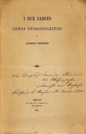 I due Caboto : Cenni storico-critici di Alfredo Reumont