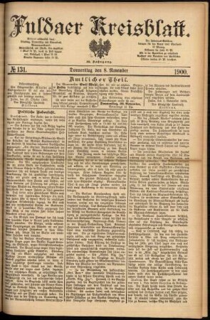 Erste Ausgabe vom Donnerstag, den 08. November 1900.