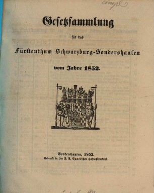 Gesetzsammlung für das Fürstenthum Schwarzburg-Sondershausen. 1852