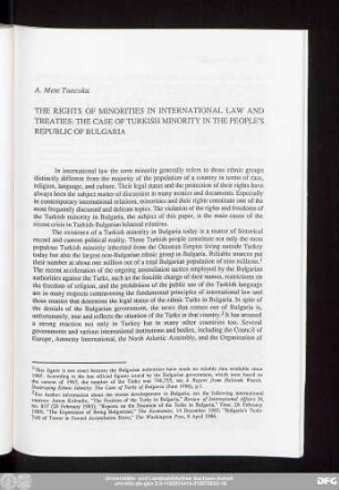 A. Mete Tuncoku The Rights Of Minorities In International Law And Treaties: The Case Of Turkish Minority In The People's Republic Of Bulgaria